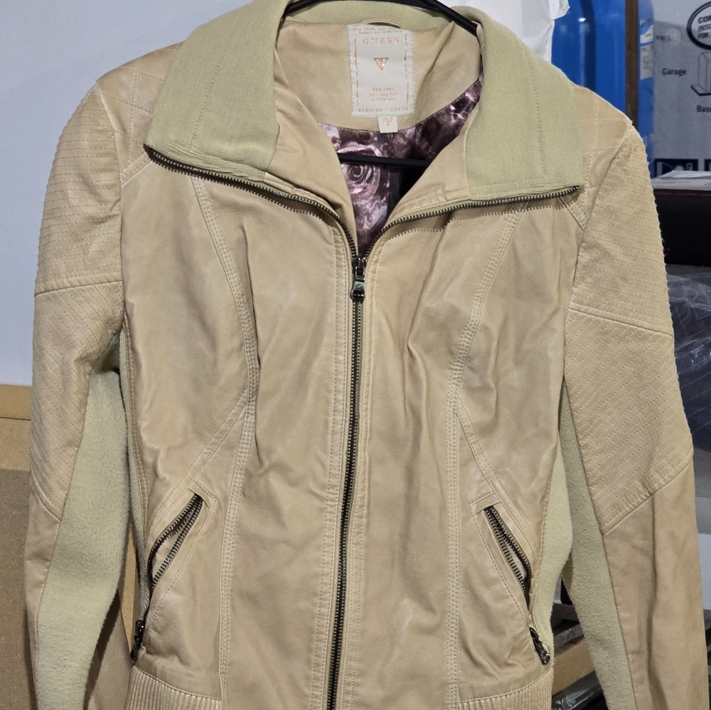 Women's gas faux leather jacket in cream size medium